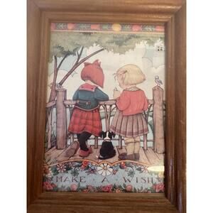 5x7 Mary Engelbreit Art Print Girl Dogs Wood Wooden Wall Hanging Picture Frame
